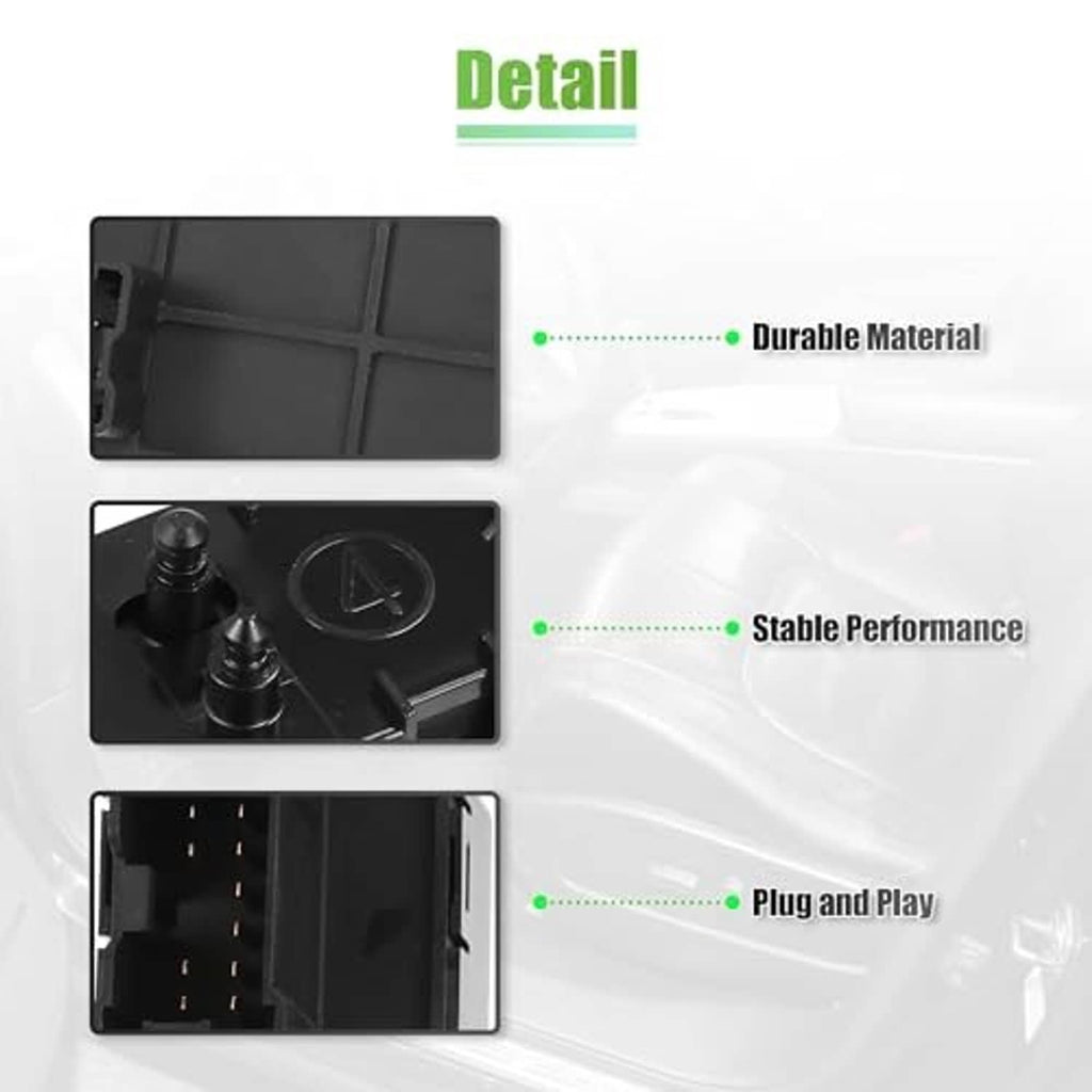 Black power seat switch module with visible internal connector and pin slots
