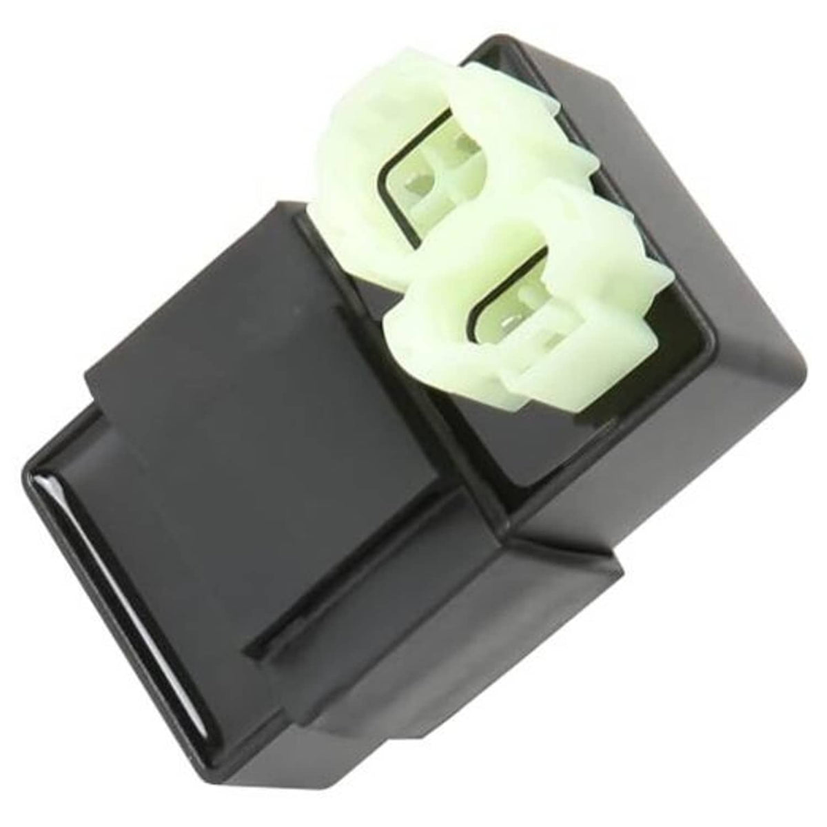 6-pin AC CDI ignition module front view, black housing with light green connector