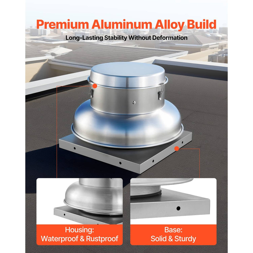 Stainless-style roof exhaust fan attic vent with flared hood and waterproof base