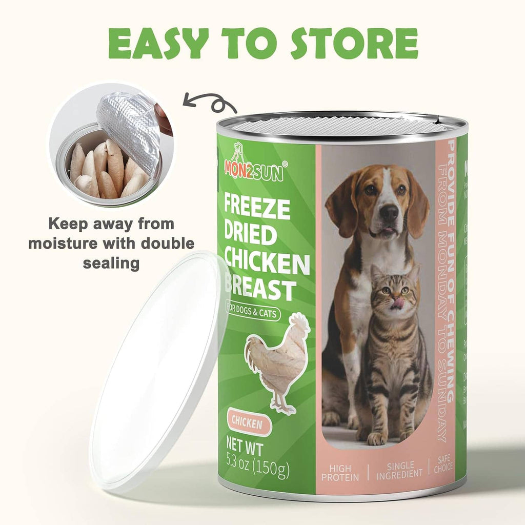 Freeze-dried chicken breast treat can with double-seal lid