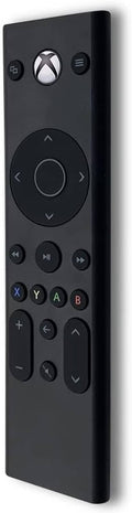 Black Xbox media remote control with D-pad, buttons, and circular navigation wheel