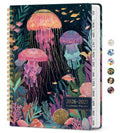 Academic planner cover with colorful jellyfish artwork and spiral binding
