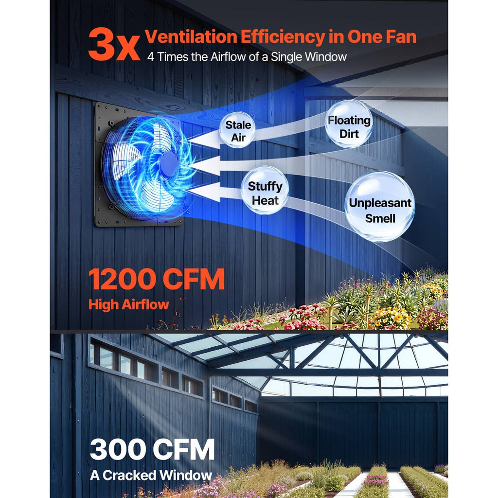 Wall exhaust fan airflow diagram showing ventilation efficiency and air movement