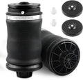Rear air suspension spring bag set with valve caps and mounting plates, black rubber.