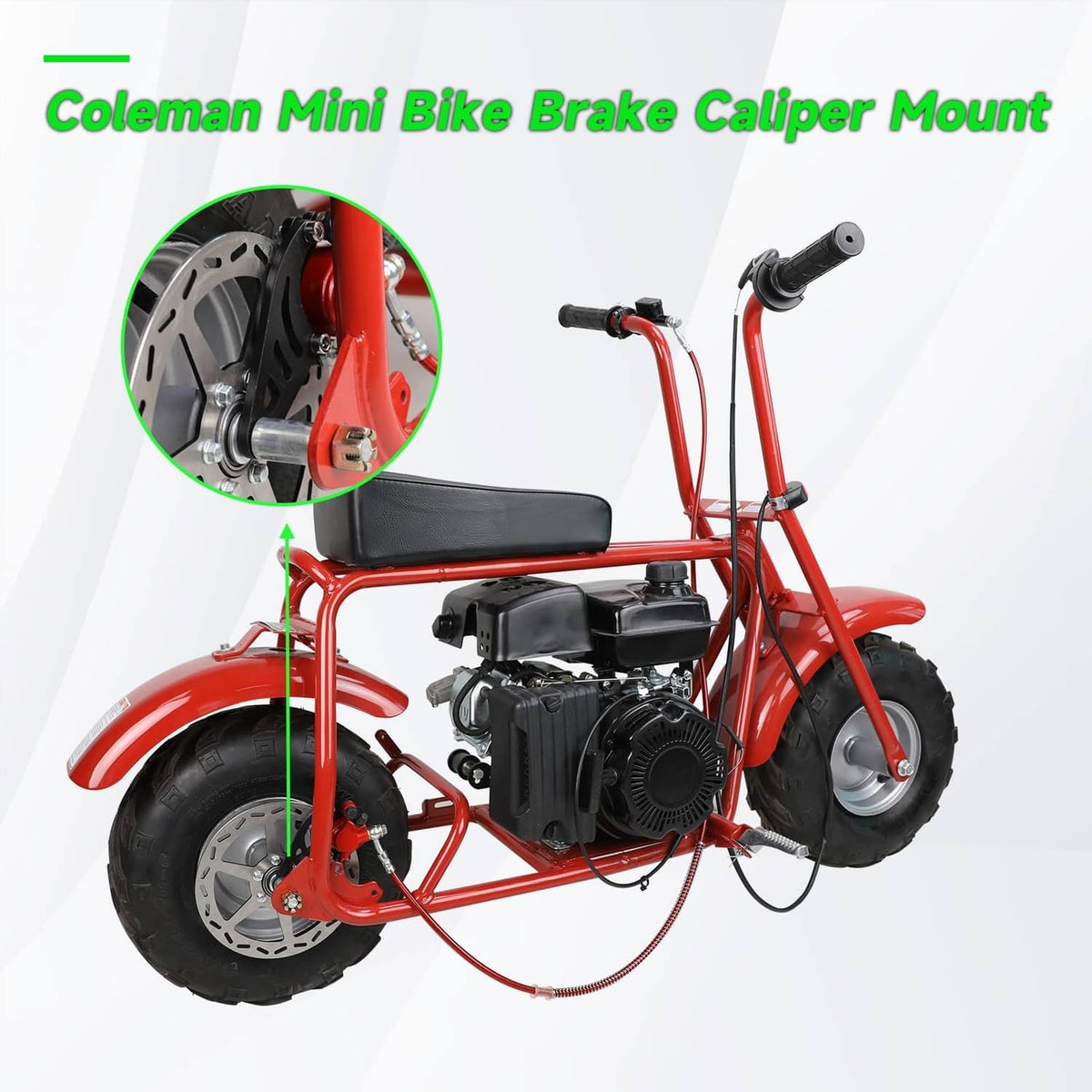 Mini bike front wheel hydraulic brake caliper mounted on the bracket