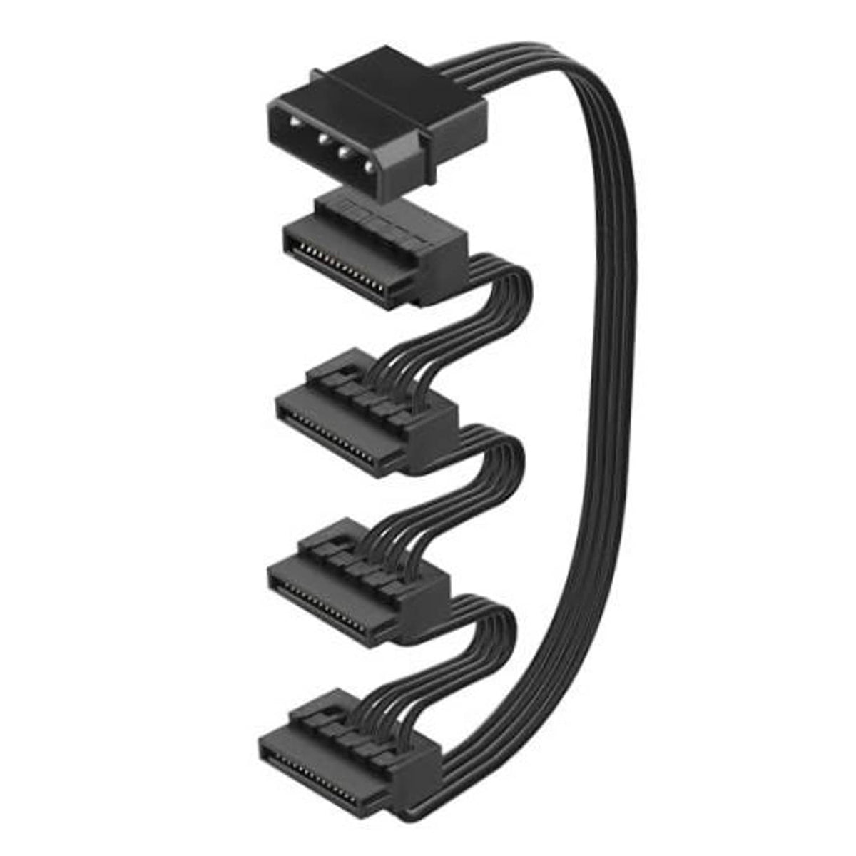 4-pin Molex male to four SATA 15-pin female power splitter cable, black cords