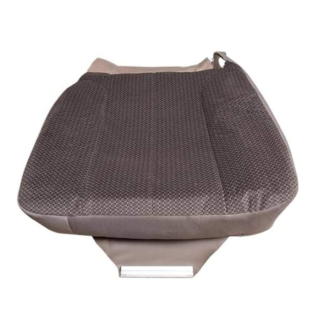 Front driver seat cushion cover with textured dark cloth and tan underside edging