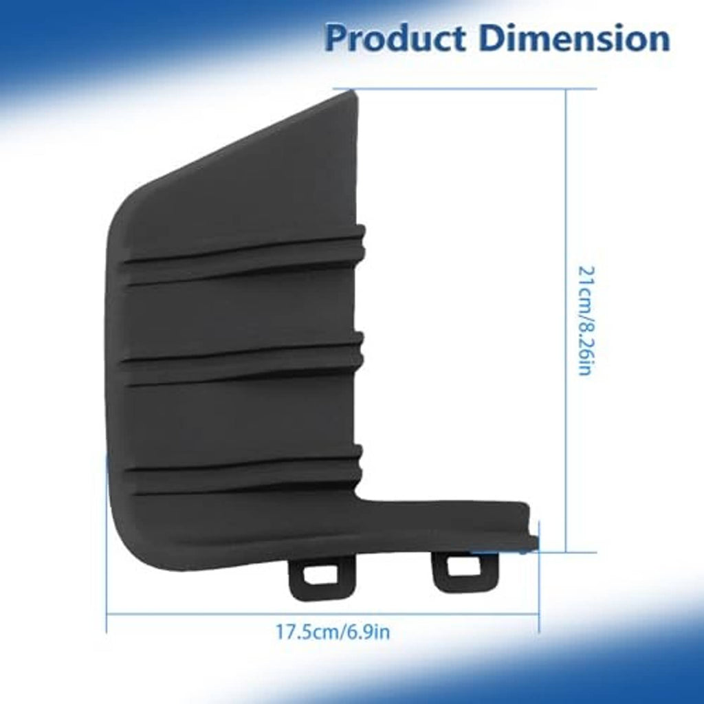 Single black front bumper cover trim molding with dimension reference