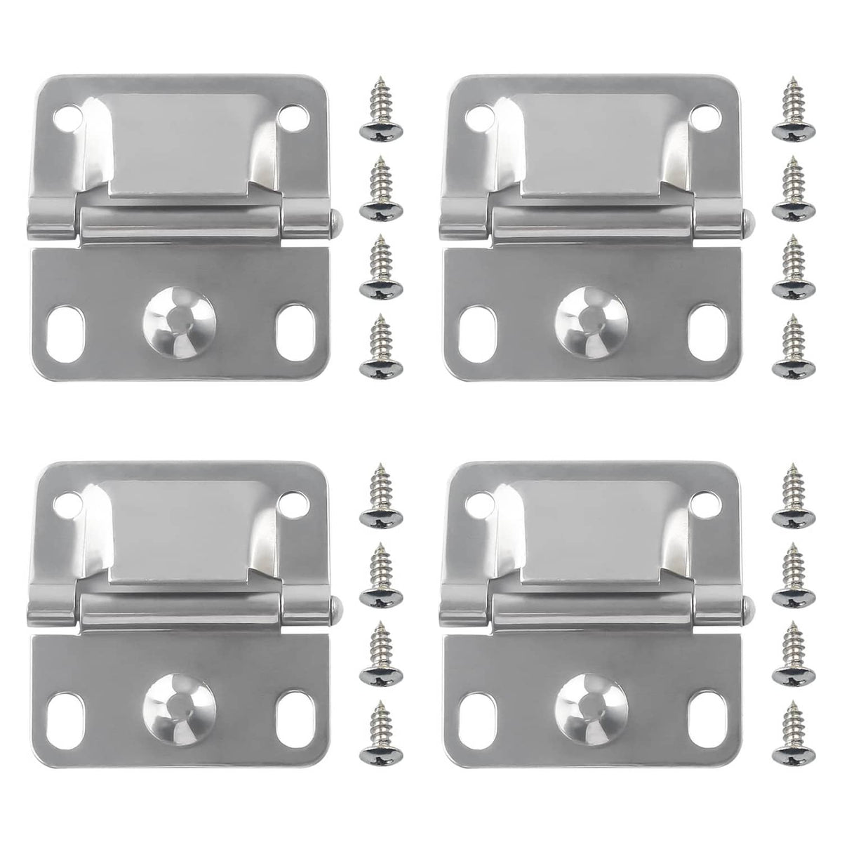 Multiple stainless steel cooler hinge plates with screws, assorted pack view.