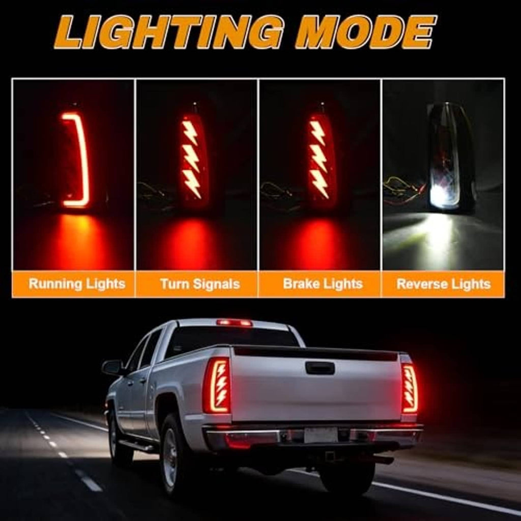 LED tail lights displaying running, turn signal, brake, and reverse light patterns
