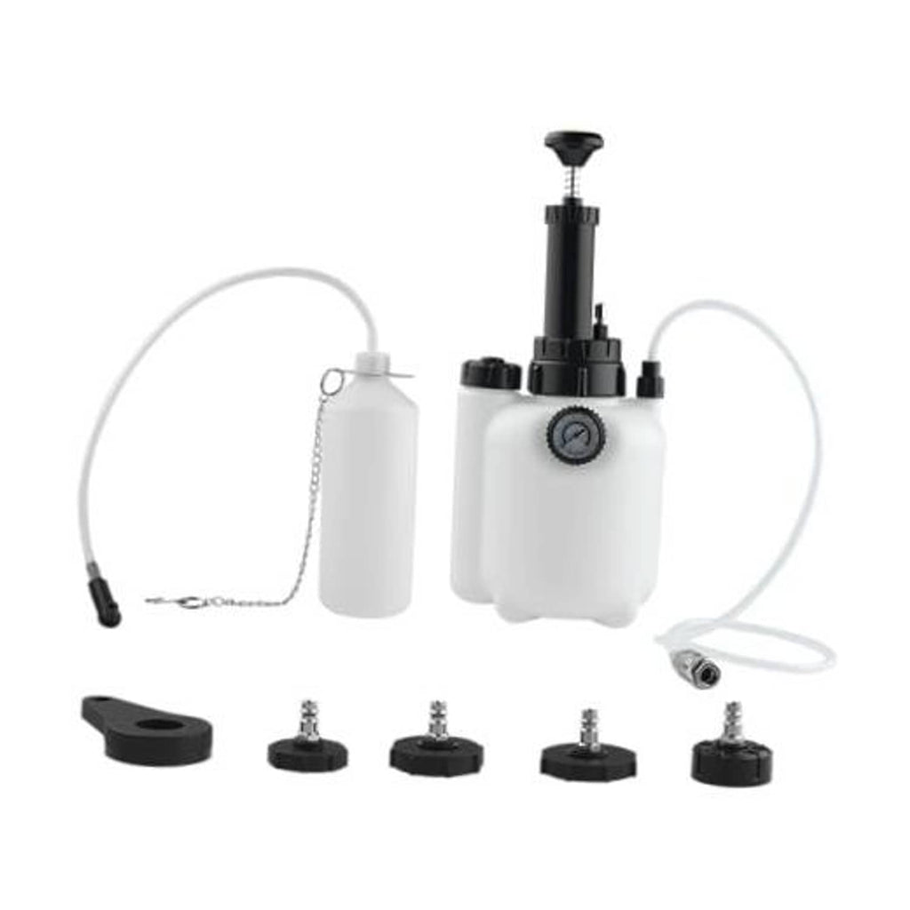 Brake bleeder vacuum pump kit with 3L bottle, vacuum hose, pump, and adapter caps