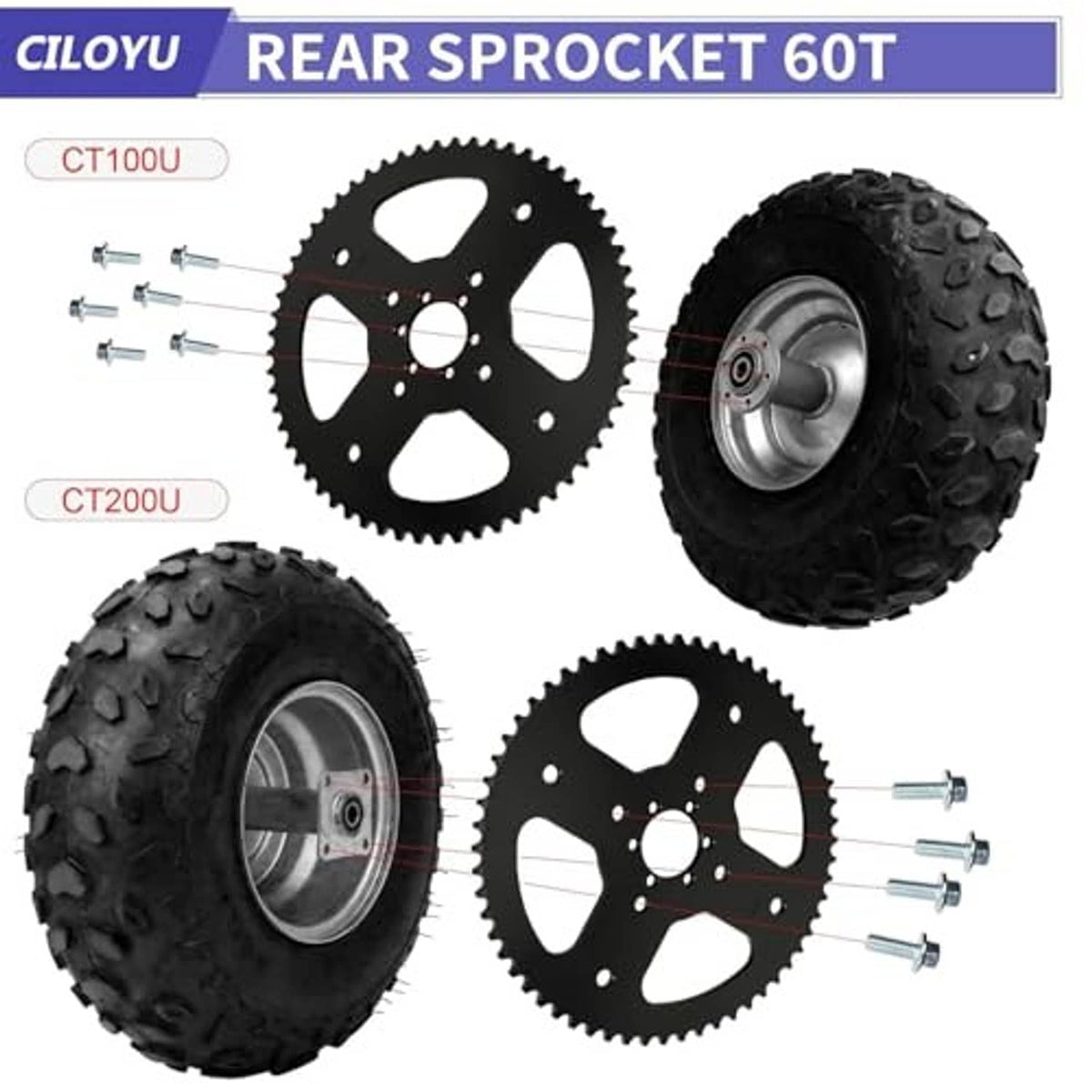 60T rear sprocket set with wheel and tire assembly for mini bikes
