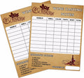 Wine tasting scorecard set: two tan note cards with scoring grid and guide.