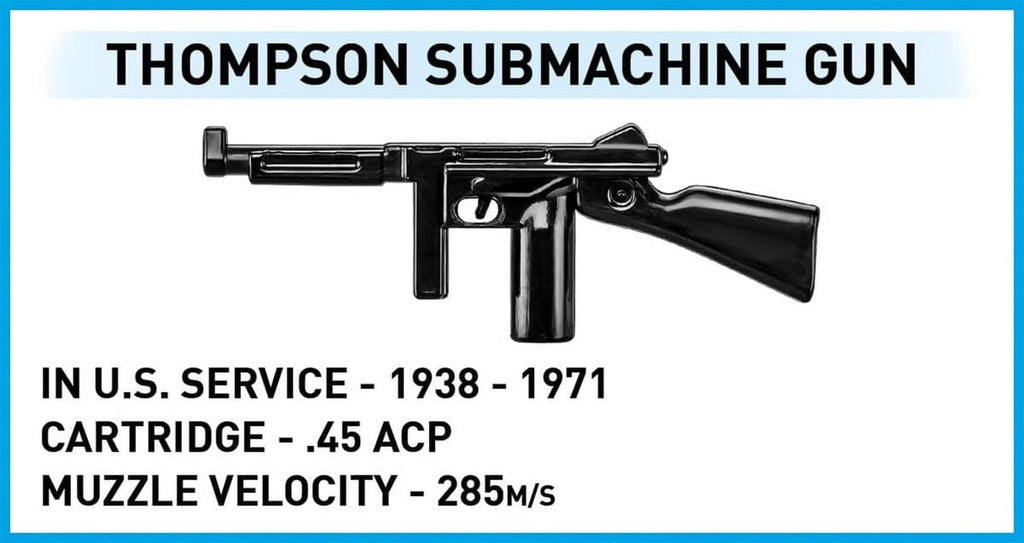 WWII WACO CG-4 collectible card with black submachine gun graphic and text blocks
