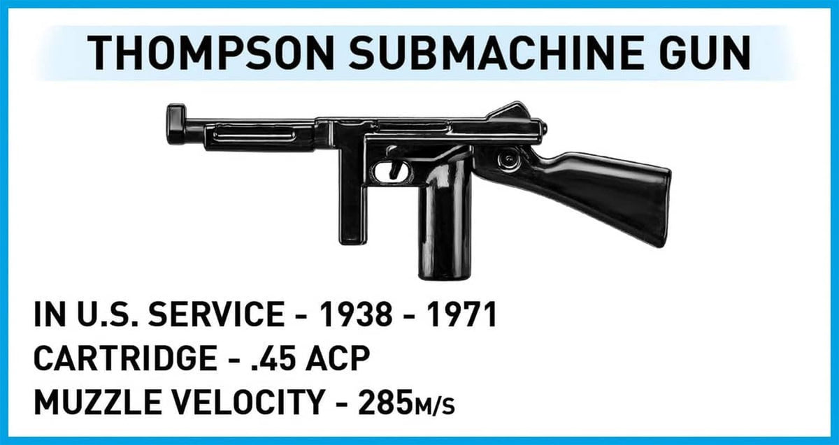 WWII WACO CG-4 collectible card with black submachine gun graphic and text blocks