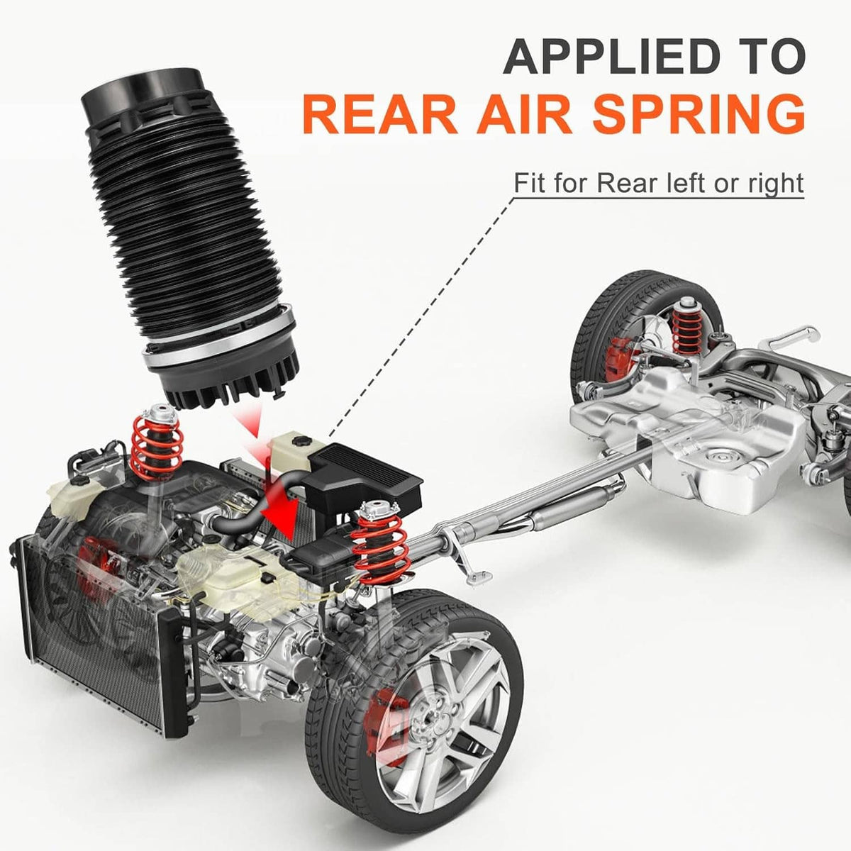 Rear air suspension spring bag with black ribbed bellows and multi-pin mounting end