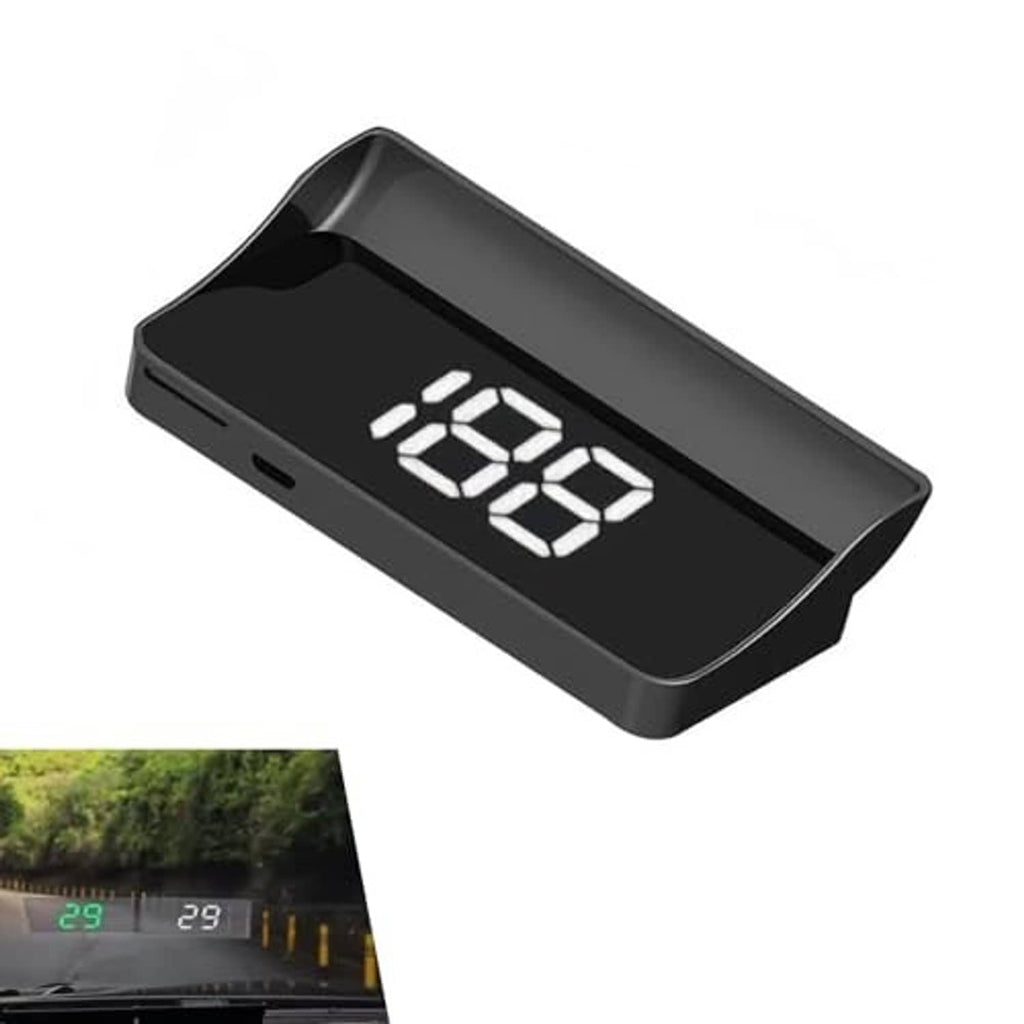 Car head-up display with 88 digital speed readout, angled dark gray housing