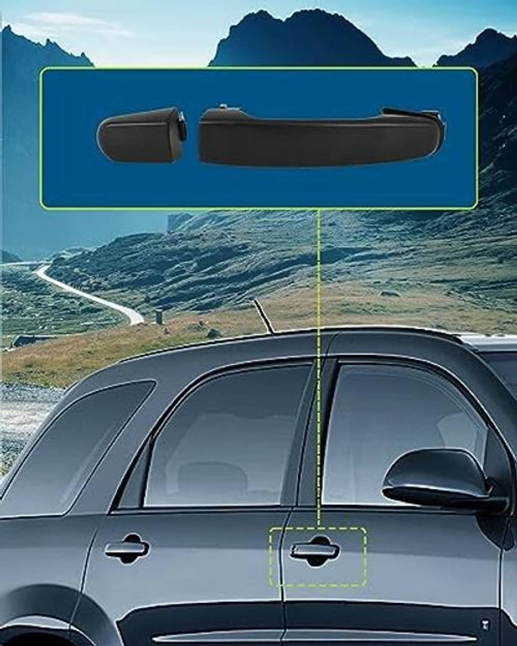 Black exterior door handle placement on front passenger side door