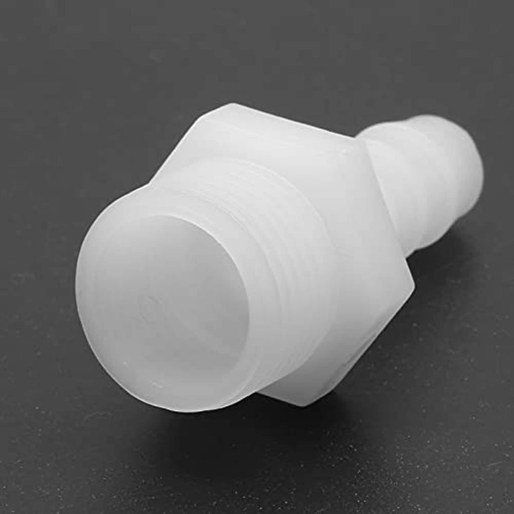 Plastic hose barb adapter union, barbed hose end and 1/2 in NPT male threaded side