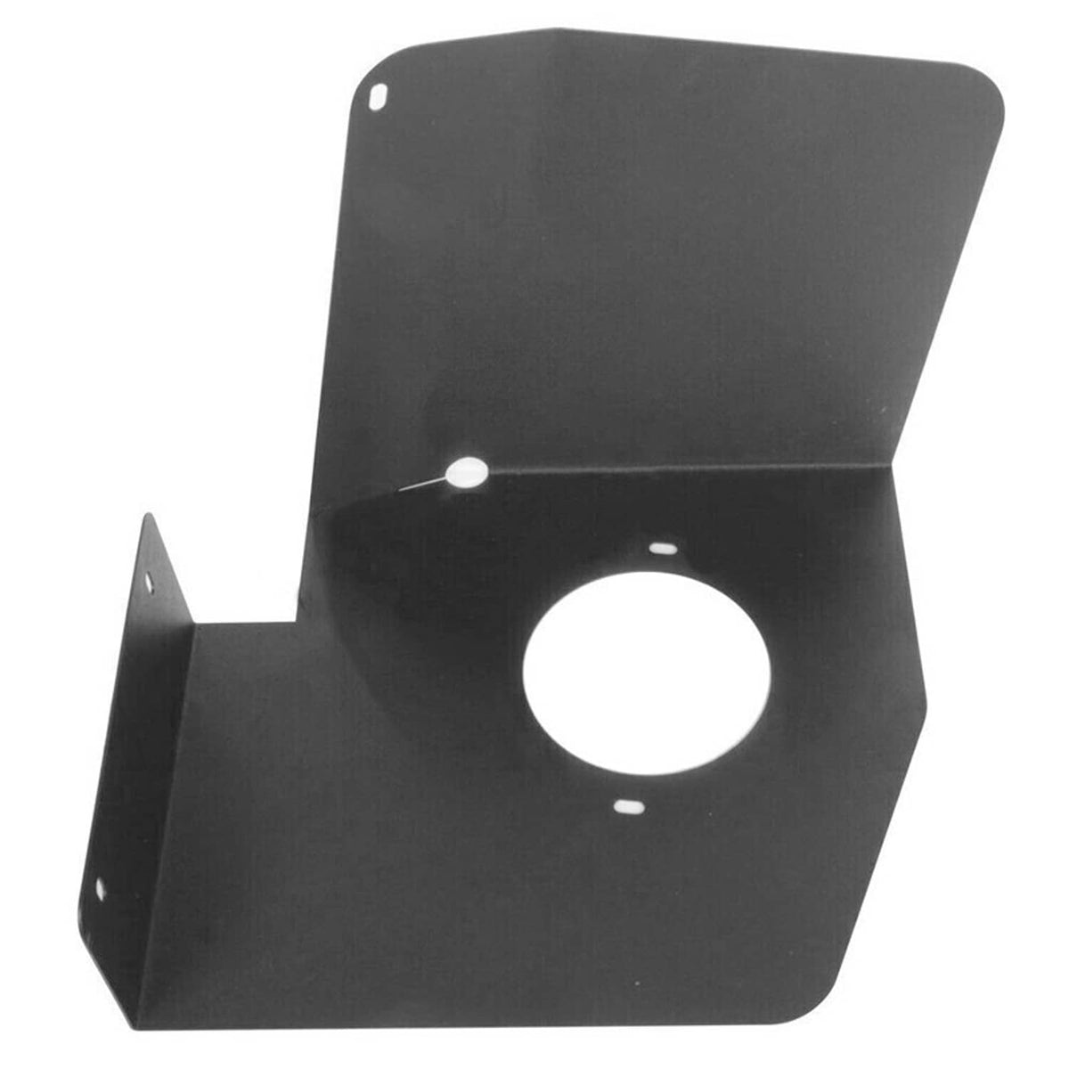Black heat shield bracket plate with circular mounting hole