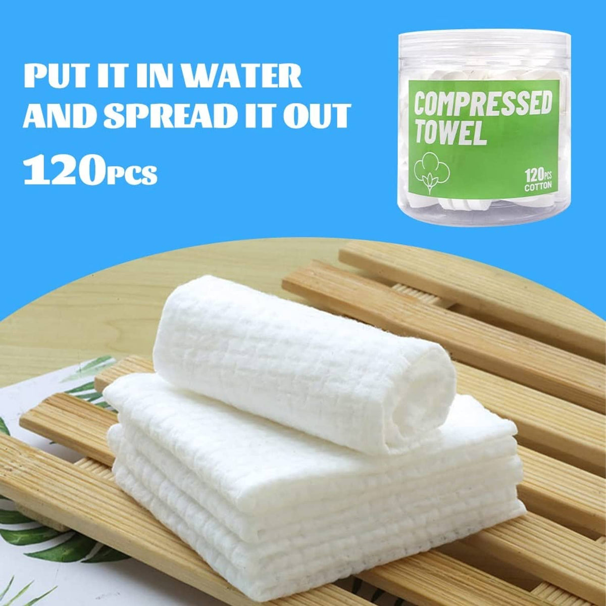 White compressed towels stack, 120 pcs, expands after wetting