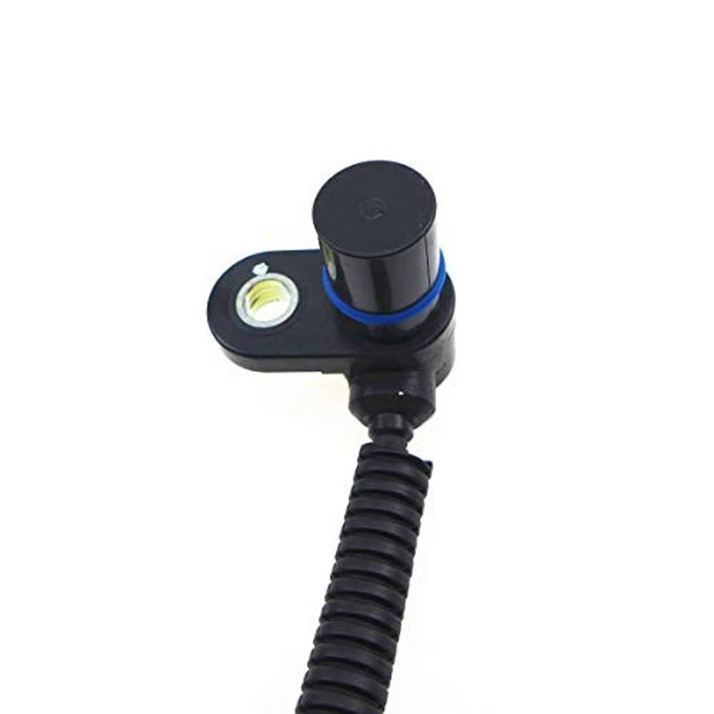 Crankshaft position sensor with circular mounting base, blue collar and ribbed black cable