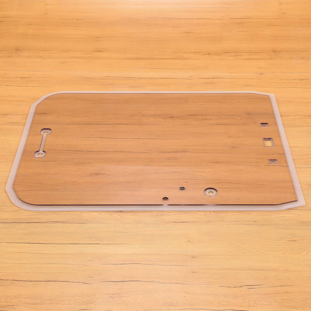 Door glass window panel with metal latches and gasket frame