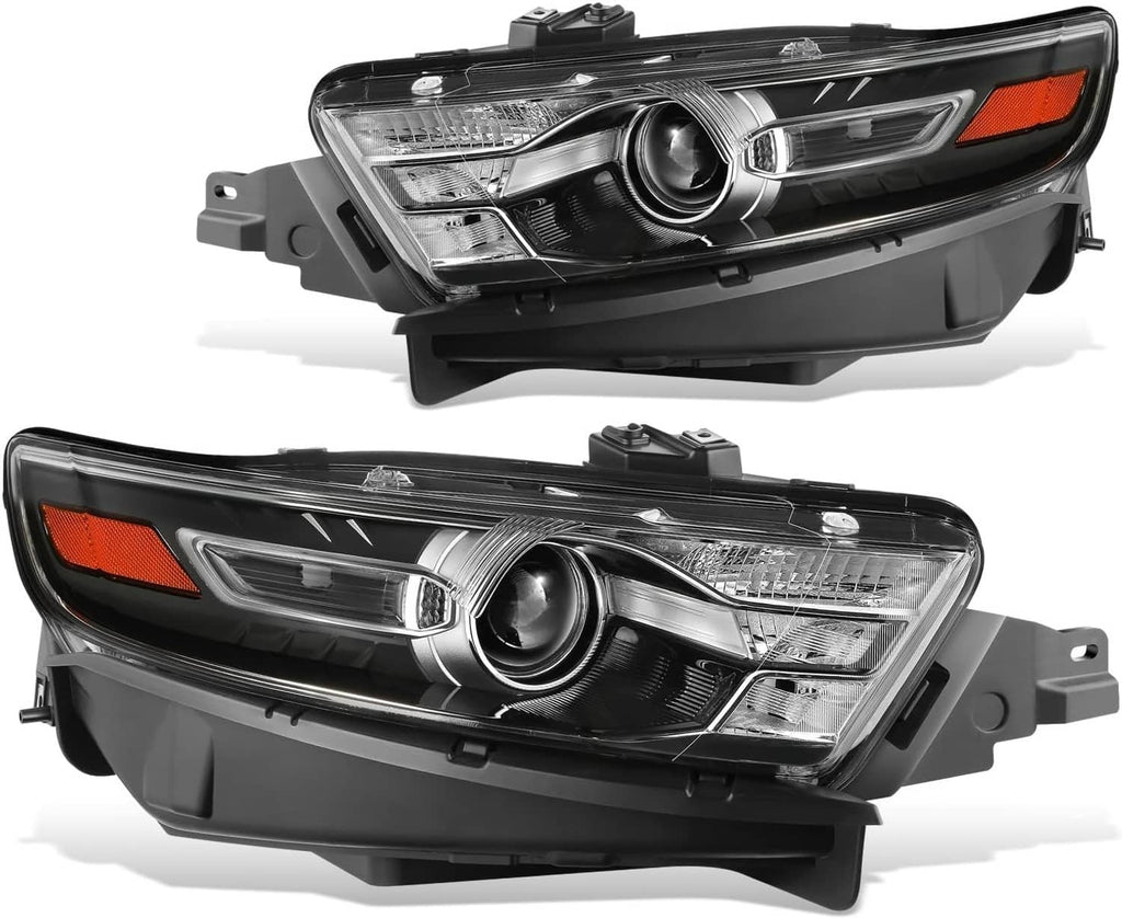 Black housing projector headlight pair with amber corner lenses, replacement set