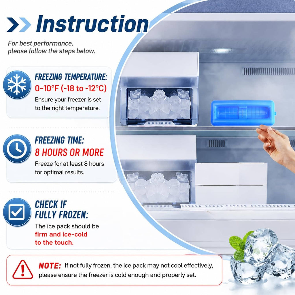 Blue insulin cooler insert with ice pack shown in a freezer compartment