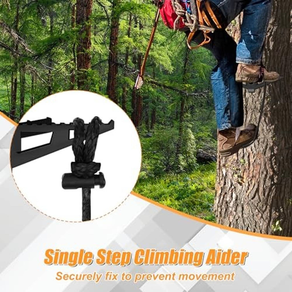 Rope single-step climbing aider attached to a tree trunk for secure stepping