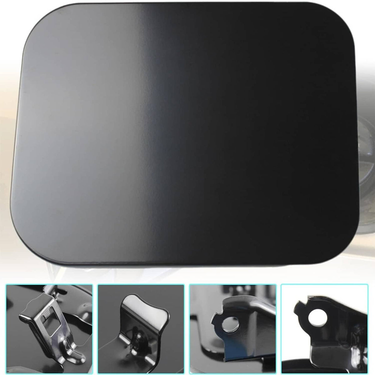 Black fuel door exterior cover with close-up detail in inset frames