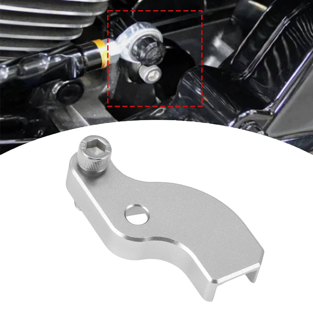 Silver neutral gear shift assist bracket with oval mounting cutout