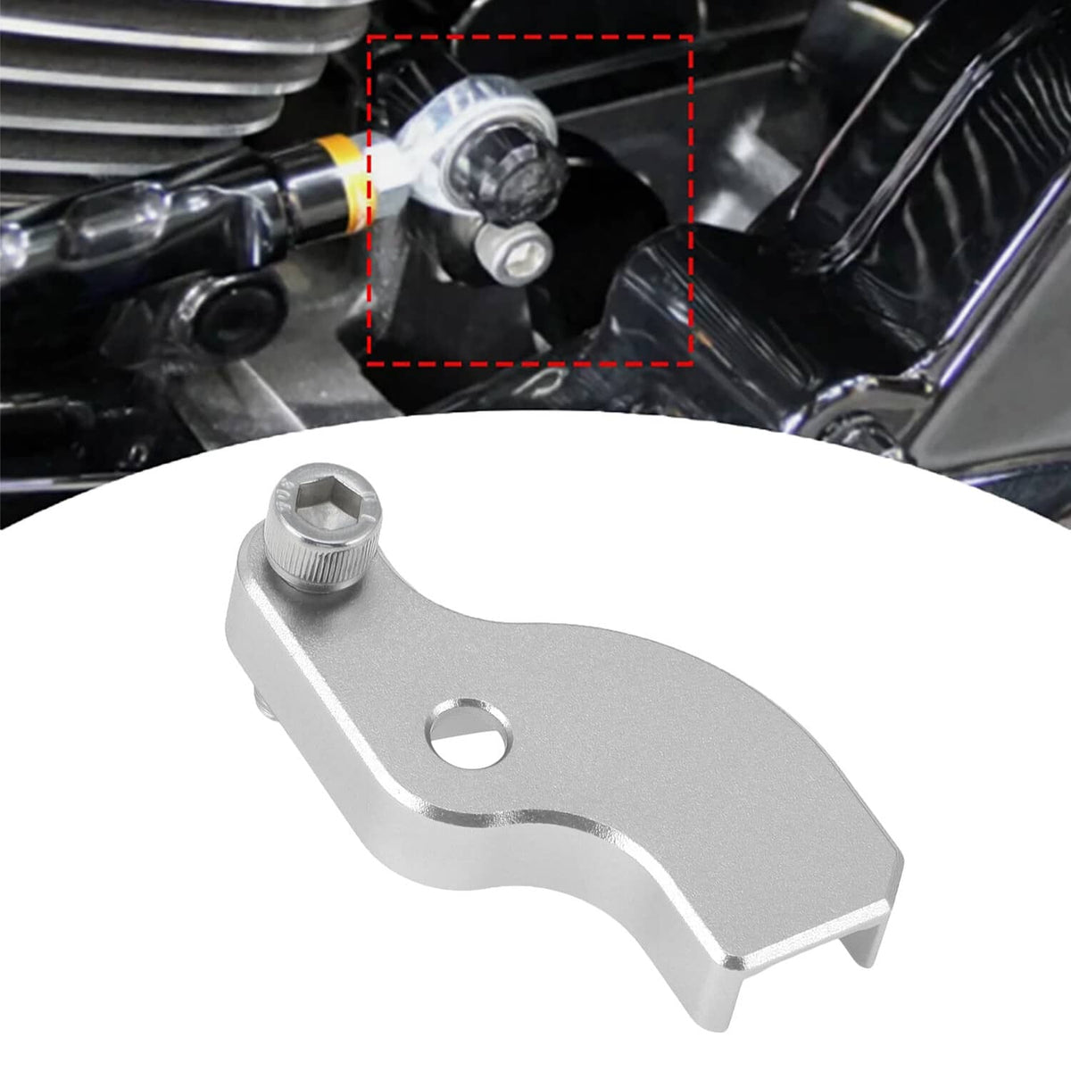 Silver neutral gear shift assist bracket with oval mounting cutout