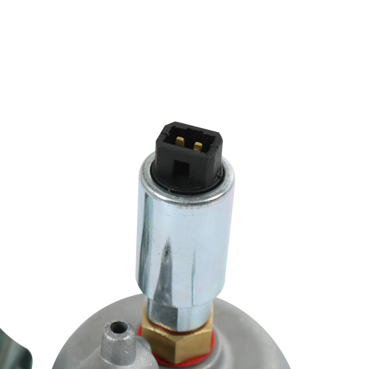 Carburetor fuel solenoid with electrical connector and cylindrical housing