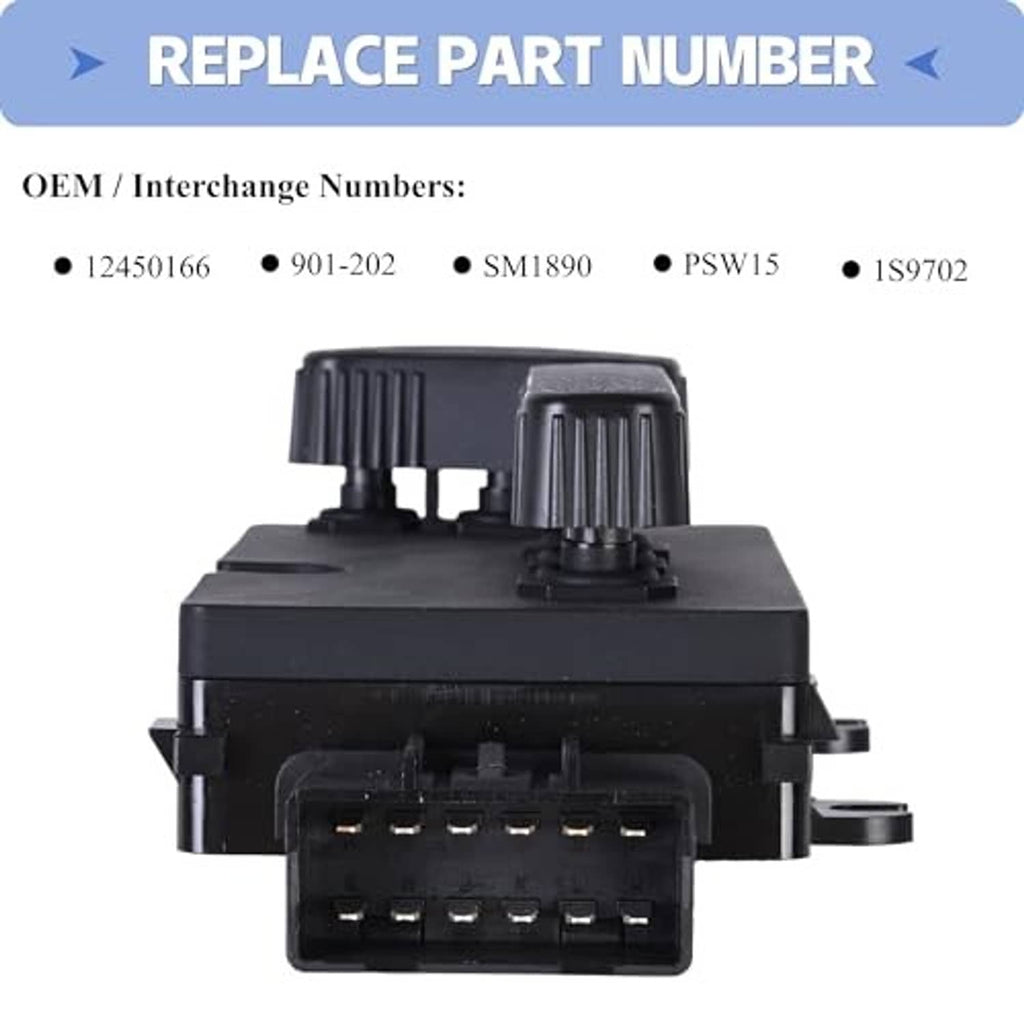 Black power seat switch with rear multi-pin electrical connector