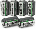 Six CR2 lithium batteries, silver tops and black bodies with green stripe and Granicell branding