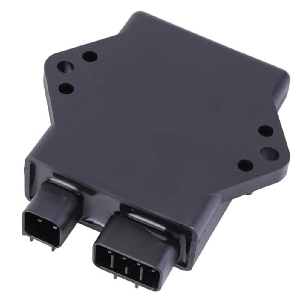 Dark gray CDI ignition box top plate with four mounting holes and dual connectors