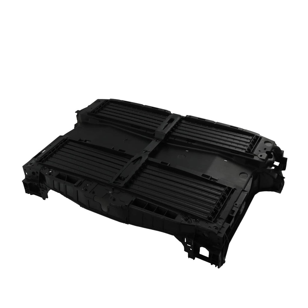 Black radiator support air shutter grille panel with louvered vent openings