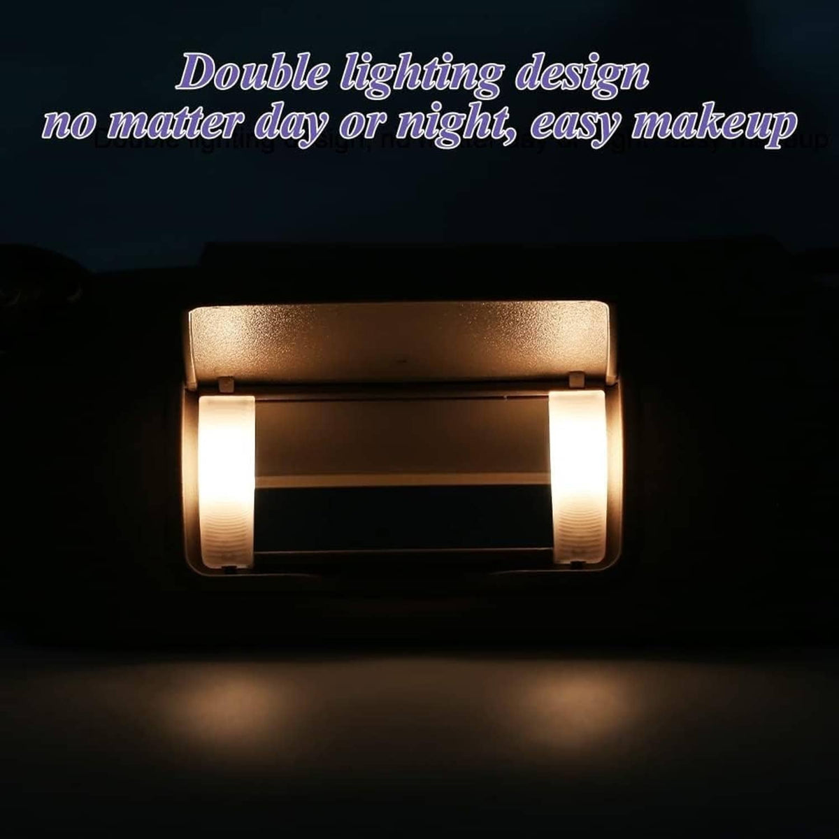 Beige sun visor with double-lit vanity mirror for easy nighttime use
