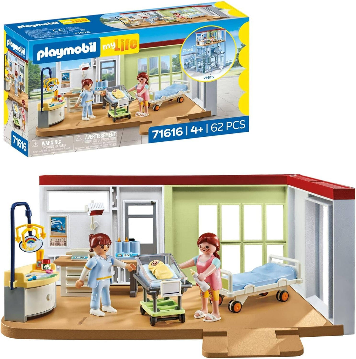 Playmobil hospital maternity ward playset with two figures, beds, and medical accessories