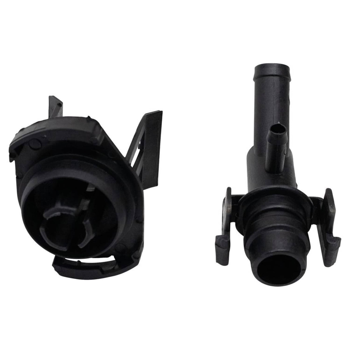 Intake manifold end pieces with open intake and hose connector fittings.