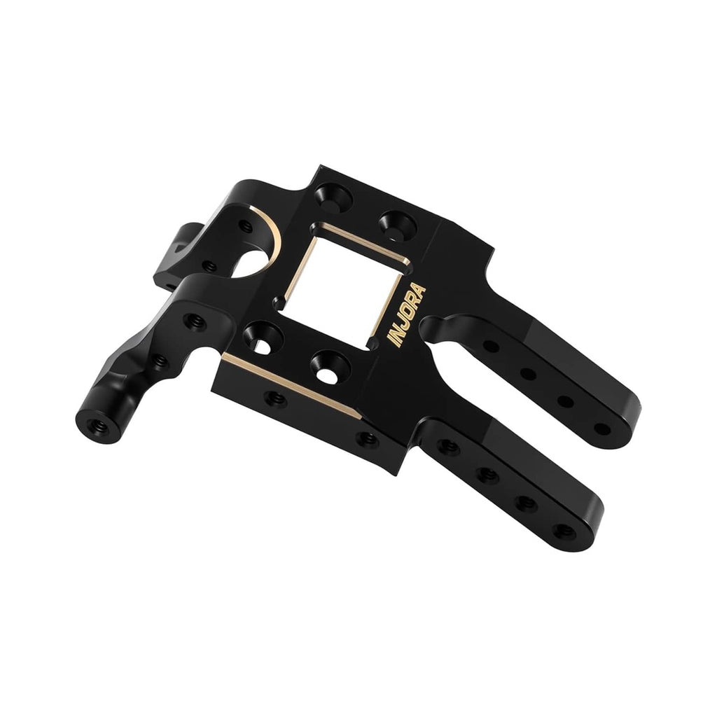INJORA black-coated brass skid plate, side view with mounting holes