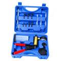 Blue brake bleeder vacuum pump kit with adapters in open hard case