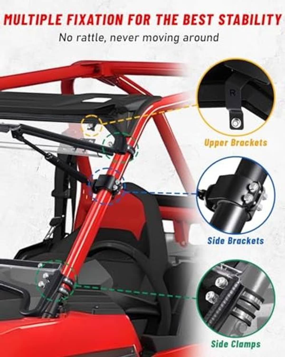 Windshield mounting kit with upper and side brackets plus side clamps