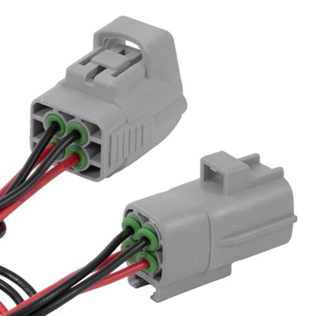 Set of gray 4-pin EFI connector plugs with green-highlighted contacts and red/black wires