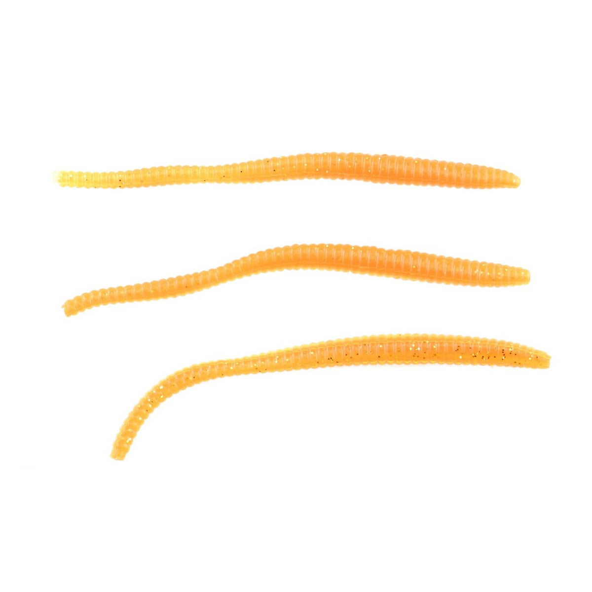 Orange floating trout worm soft bait, three segmented worm pieces