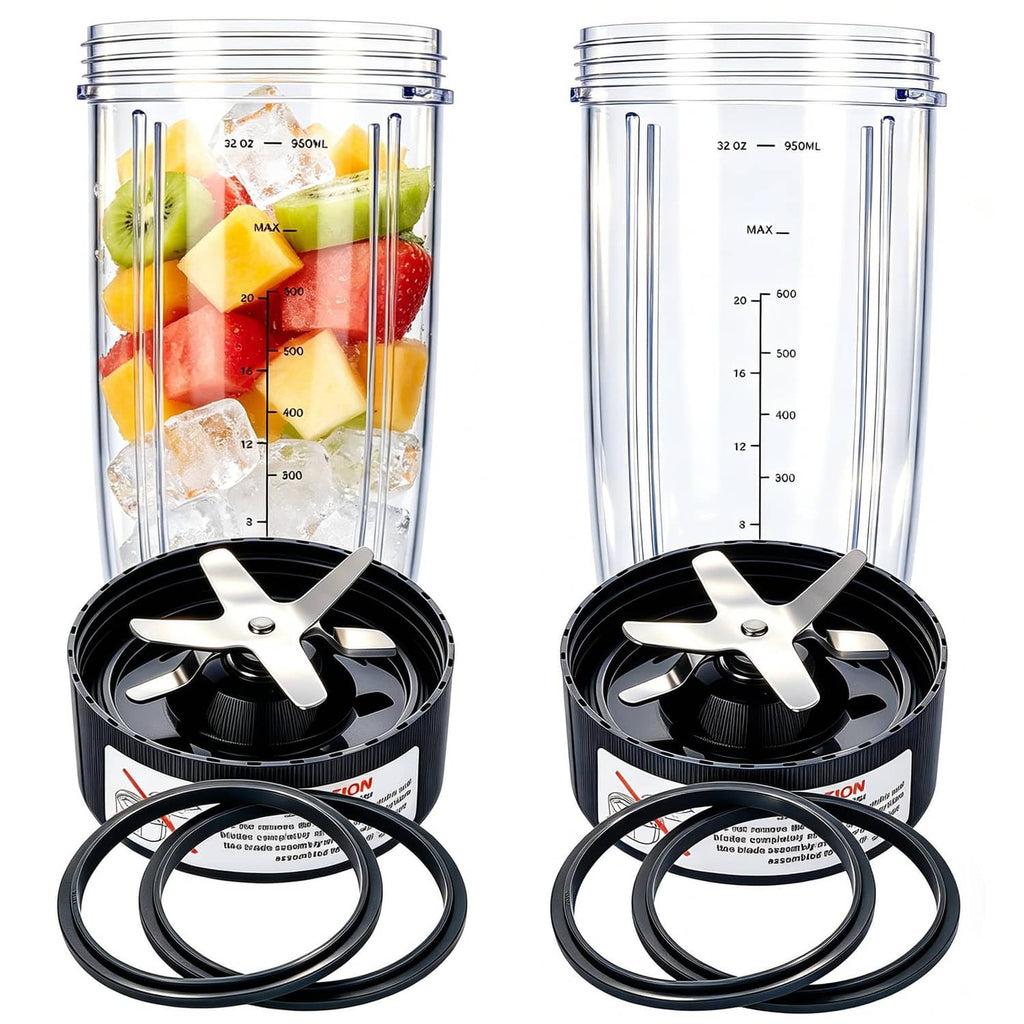 32 oz blender cup and blade replacement set with black blade bases and sealing rings
