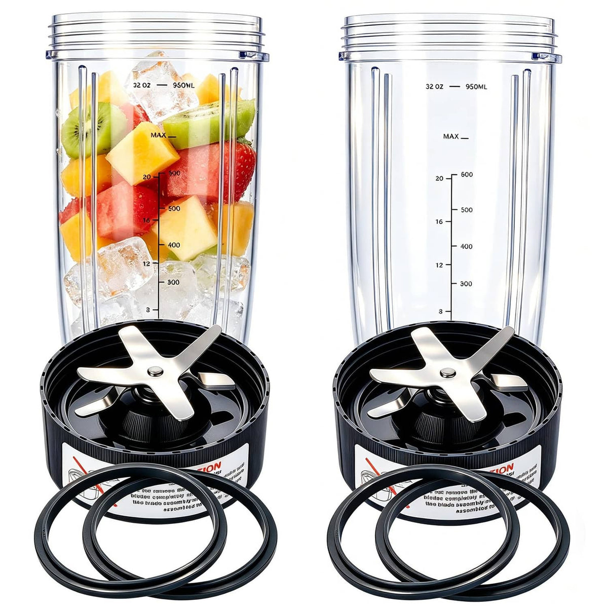 32 oz blender cup and blade replacement set with black blade bases and sealing rings