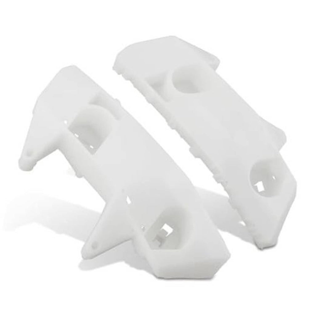 Infiniti front bumper outer bracket, white plastic mount clip set of two