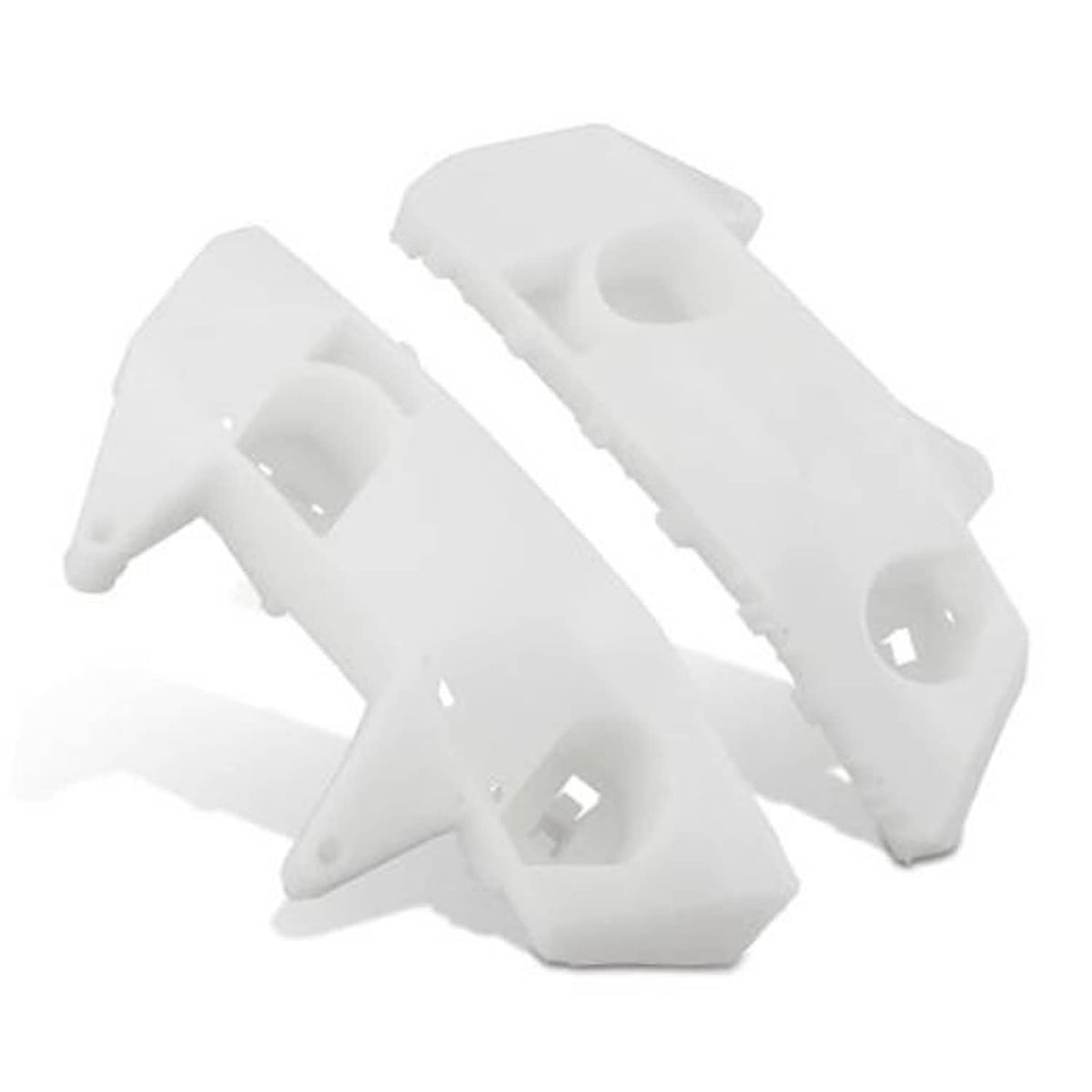 Infiniti front bumper outer bracket, white plastic mount clip set of two